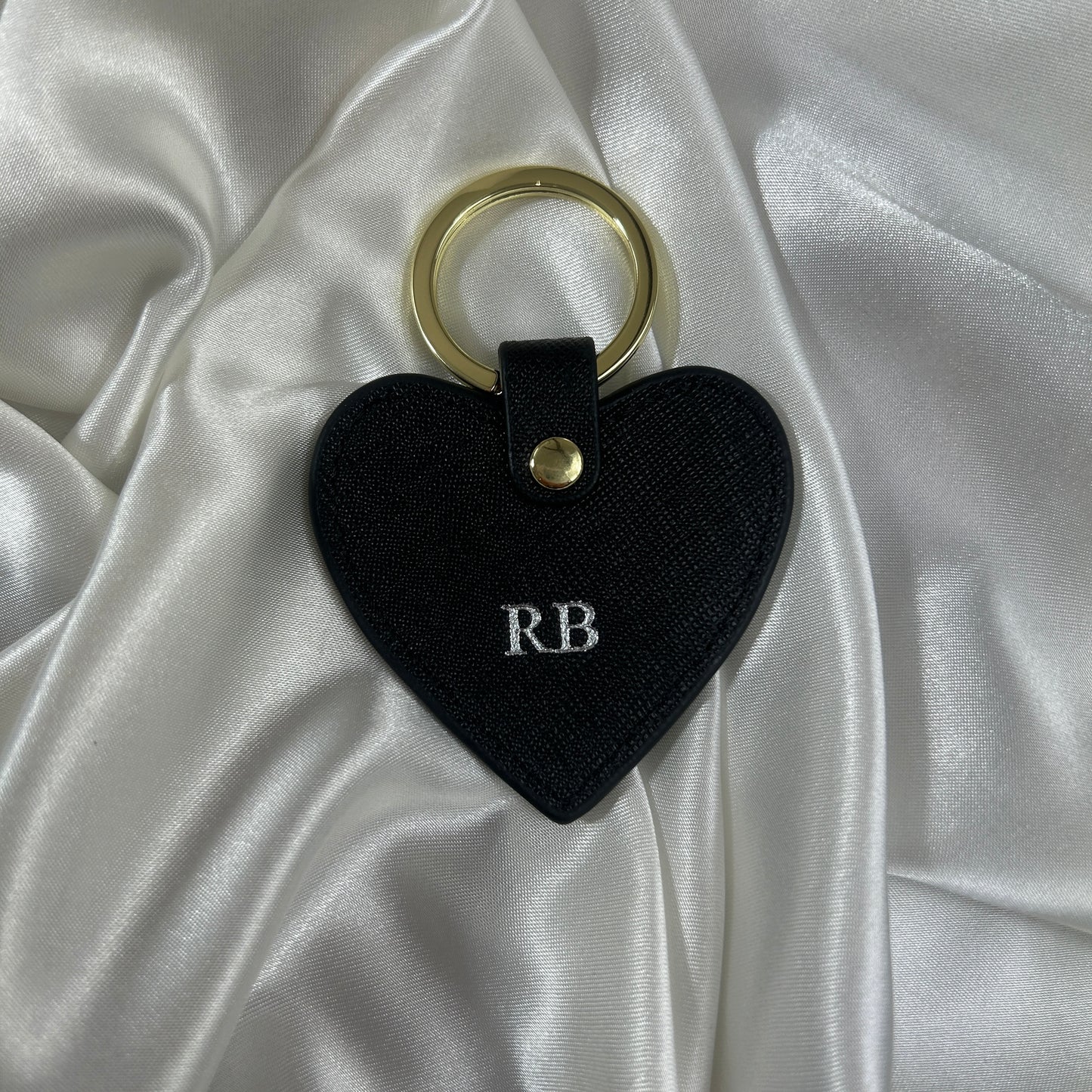 Leather Heart Keychain - Black/ Silver - RB