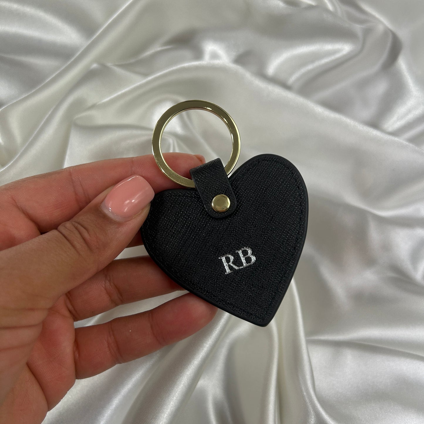 Leather Heart Keychain - Black/ Silver - RB