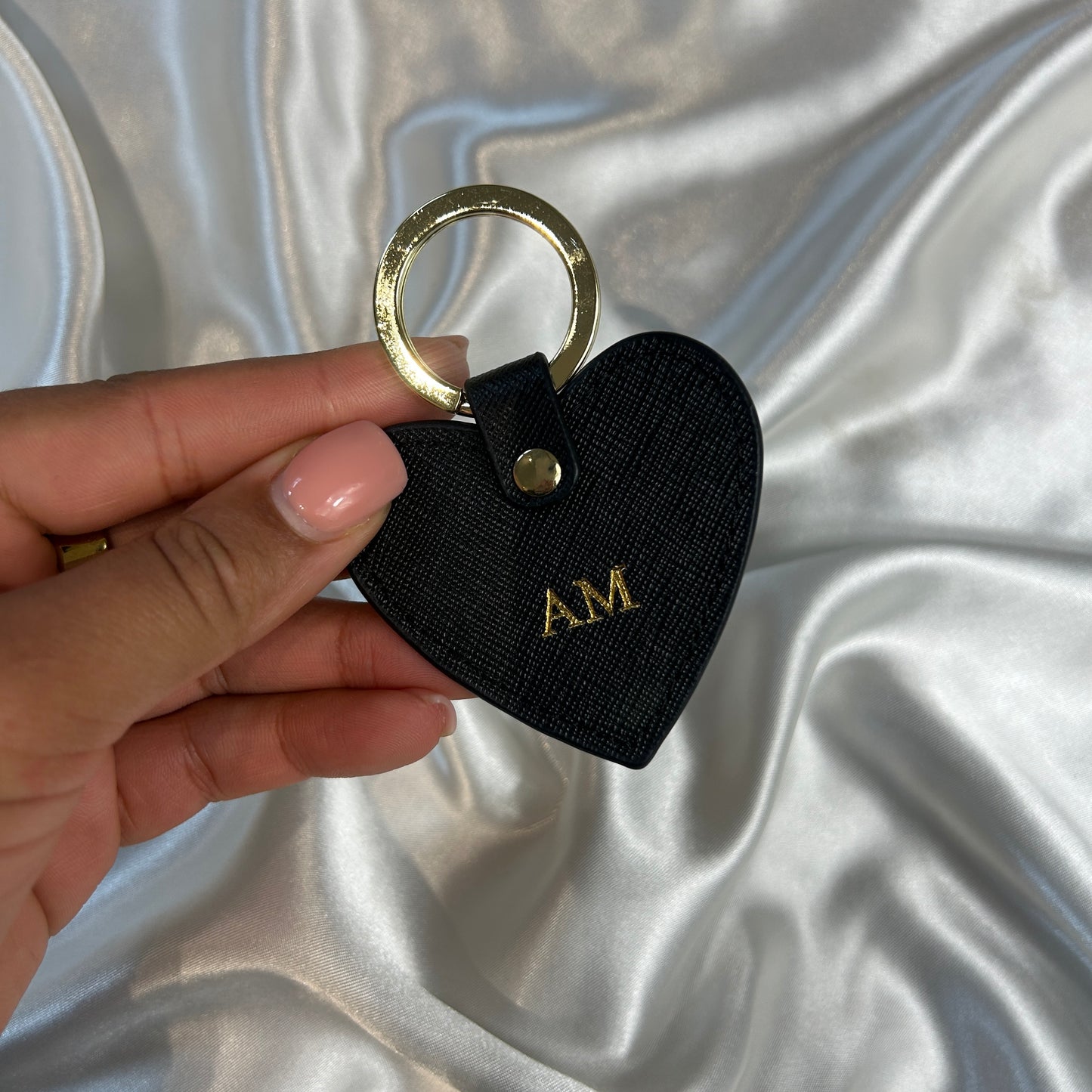 Leather Heart Keychain - Black/ Gold - AM