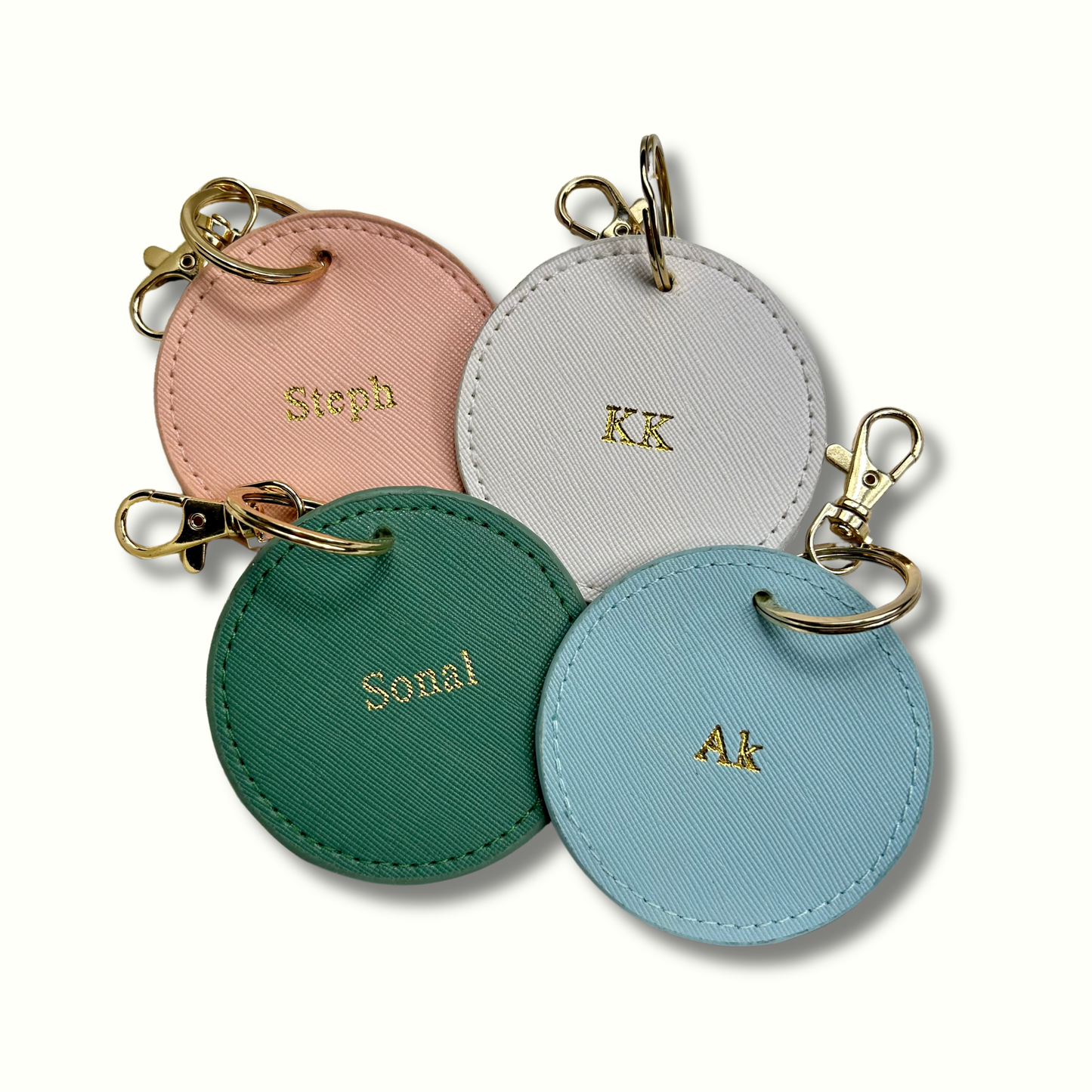 Personalised Vegan Leather Round Luggage Tag Keychain