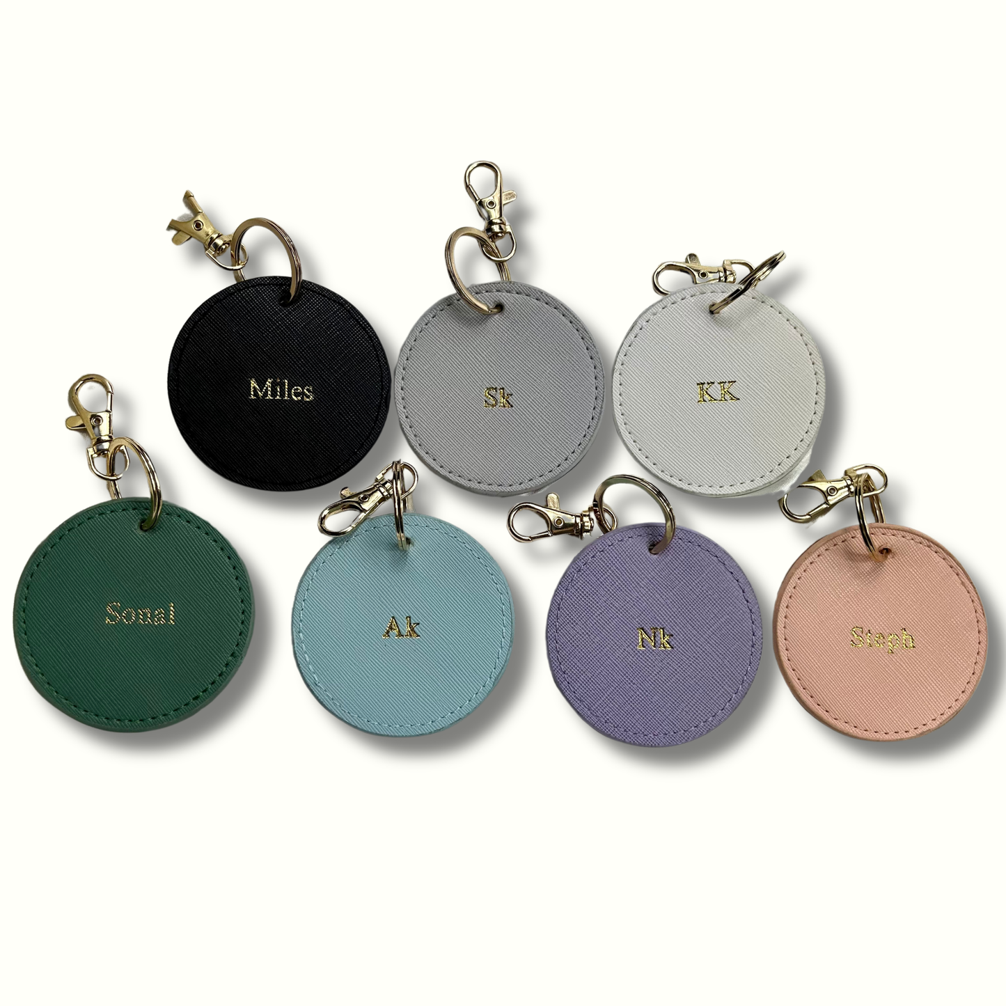 Personalised Vegan Leather Round Luggage Tag Keychain