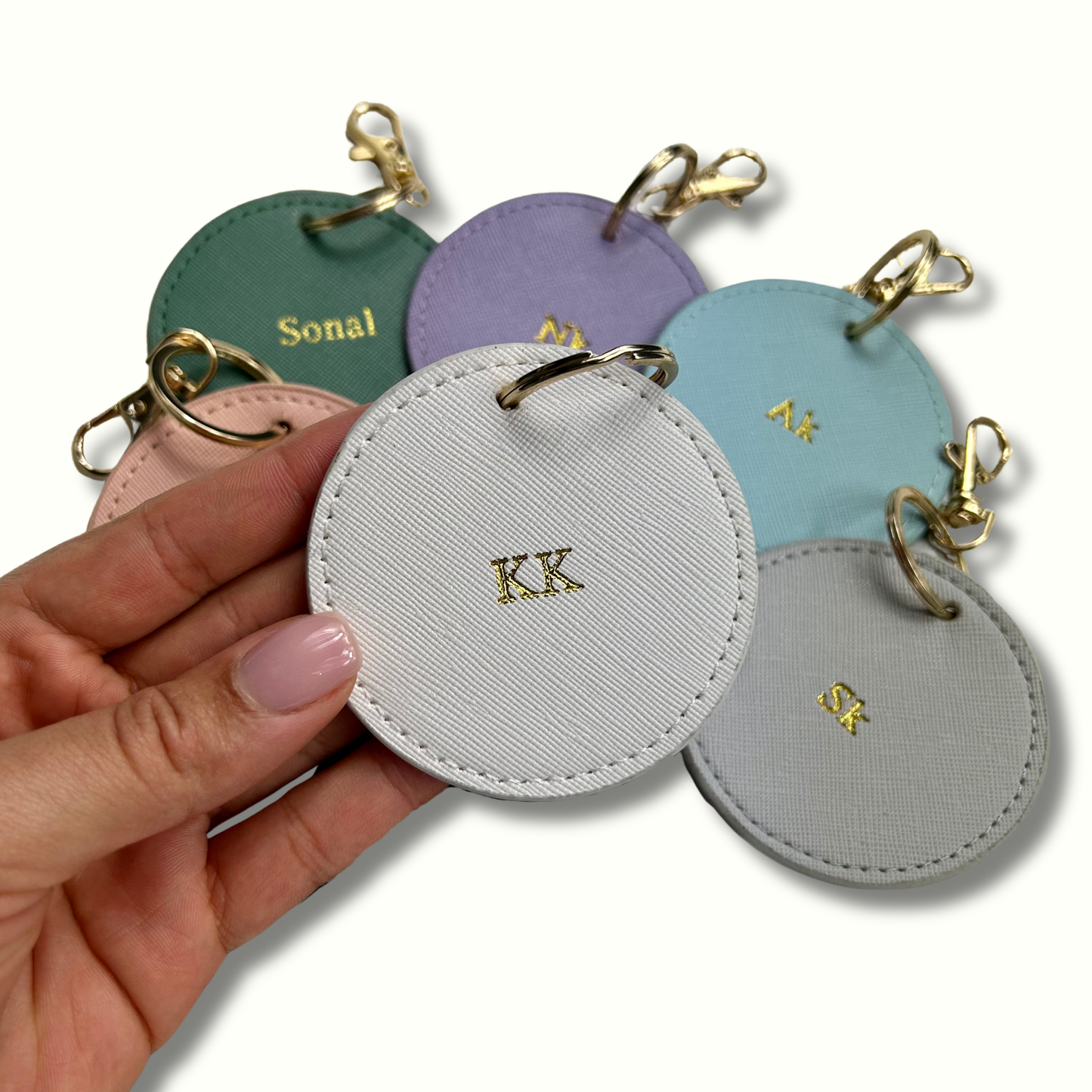 Personalised Vegan Leather Round Luggage Tag Keychain