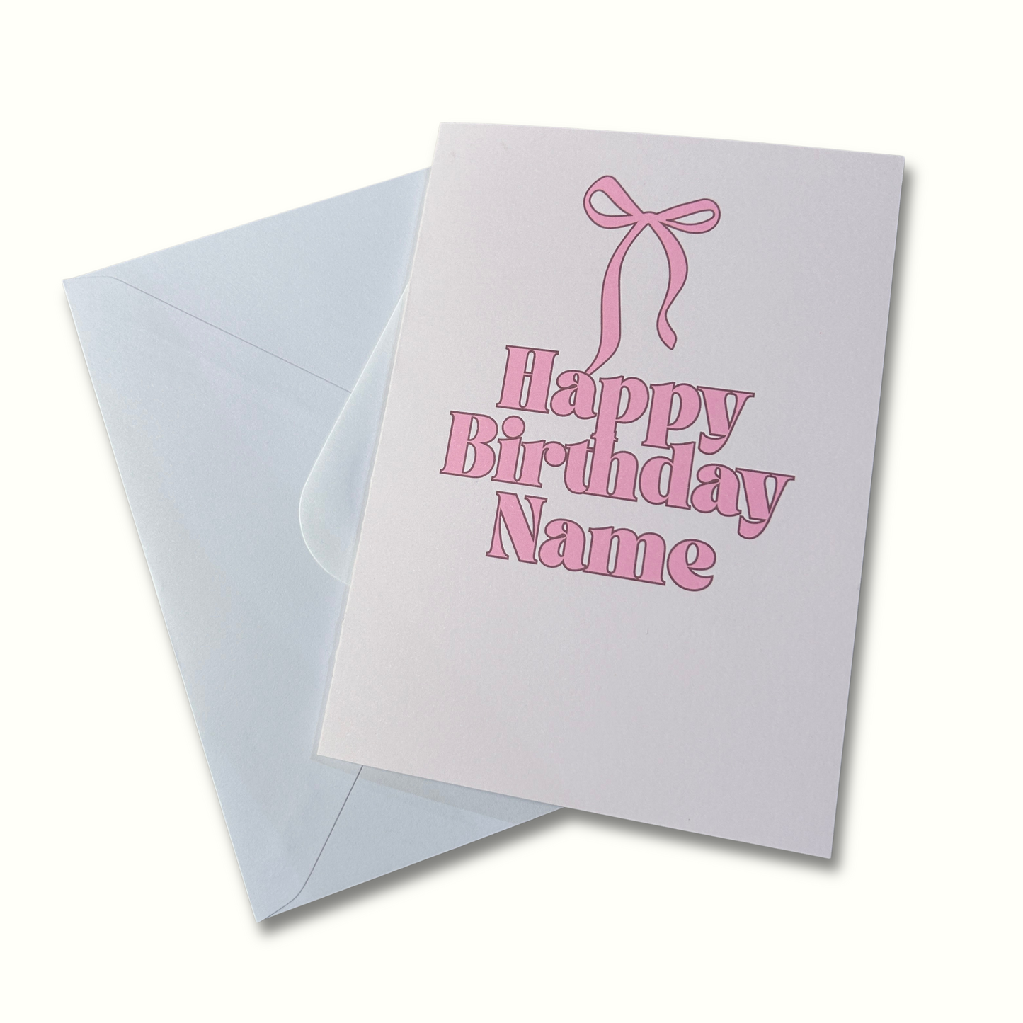 Pink Bow Personalised Name Birthday Card