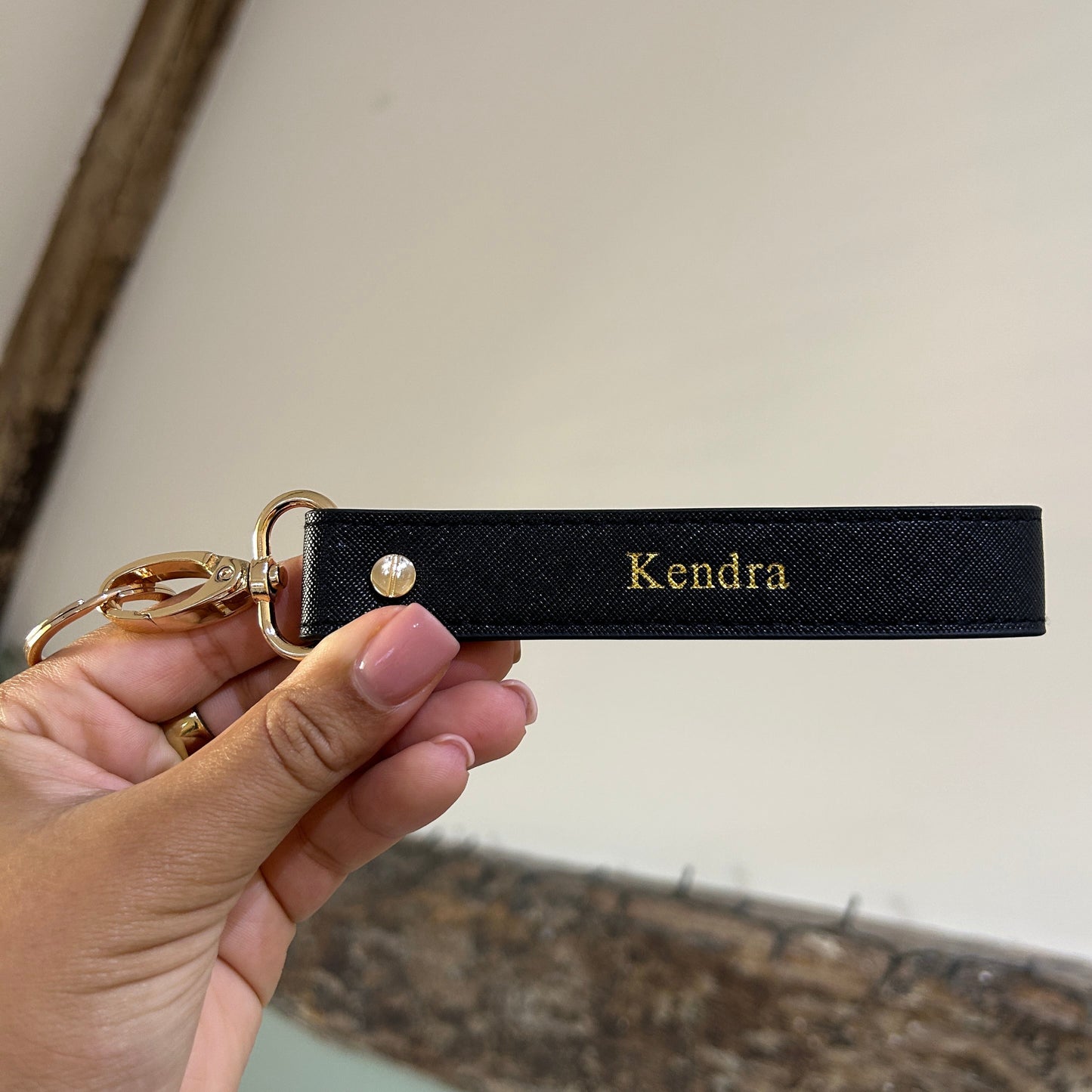 Wristlet Keychain - Black/ Gold - Kendra
