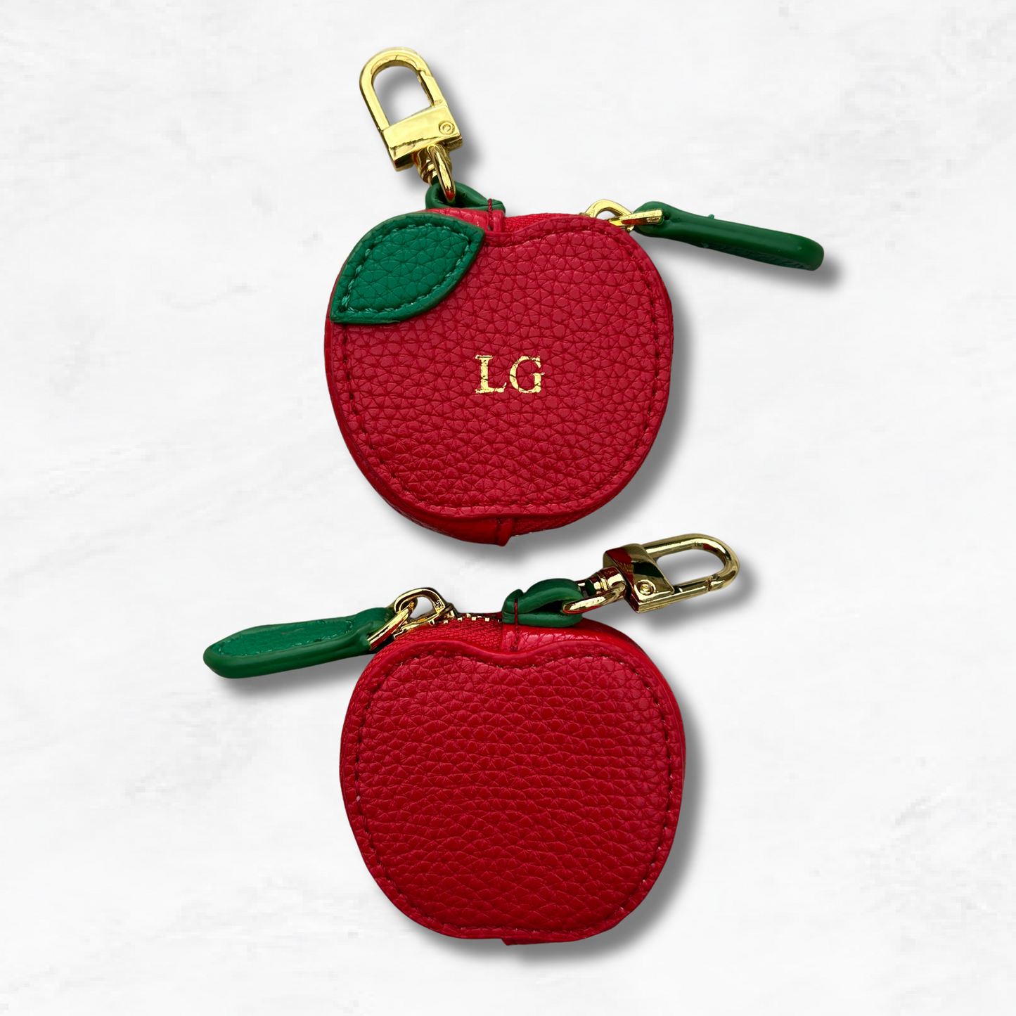Personalised Leather Apple Bag Charm with Zip