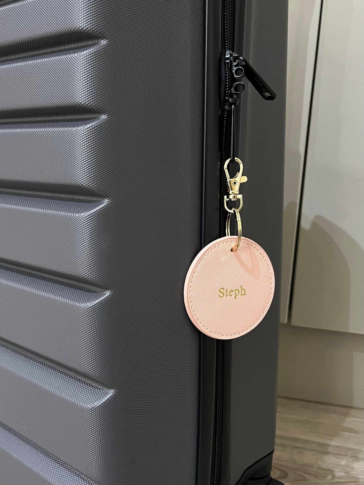 Personalised Vegan Leather Round Luggage Tag Keychain