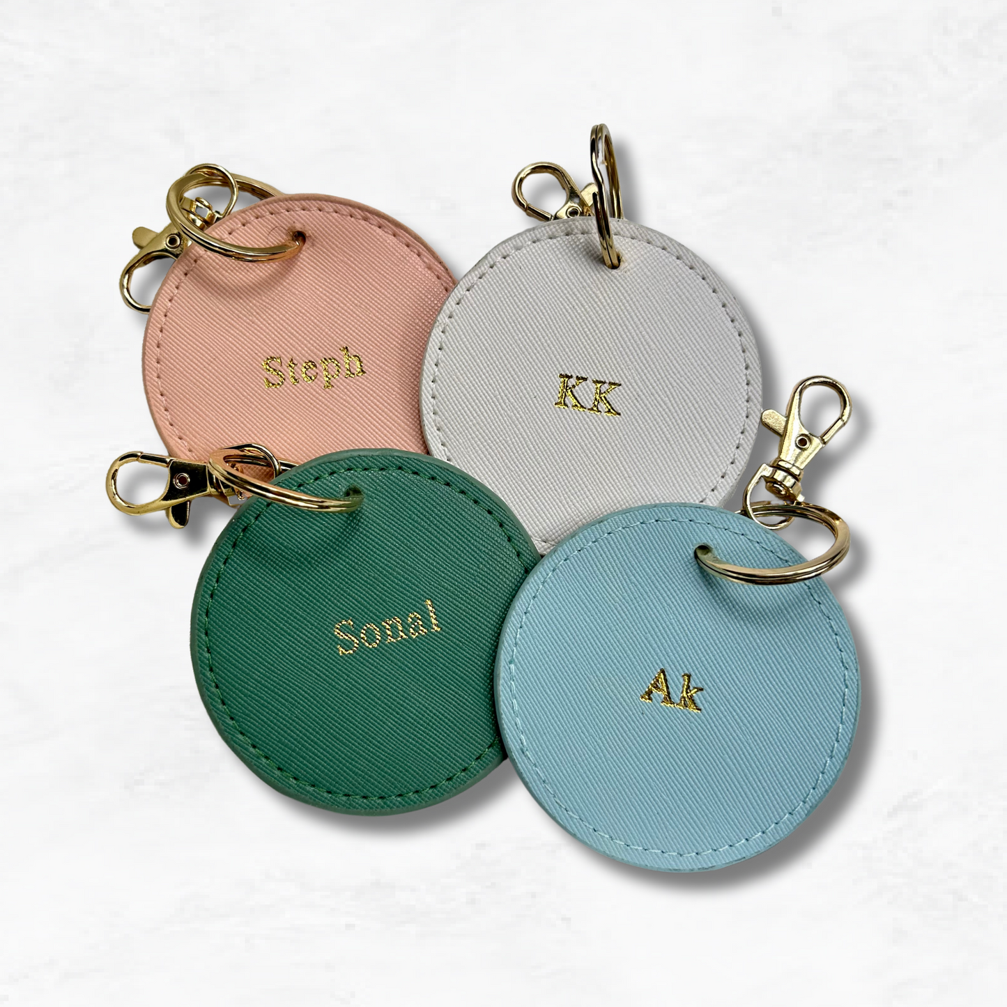 Personalised Vegan Leather Round Luggage Tag Keychain