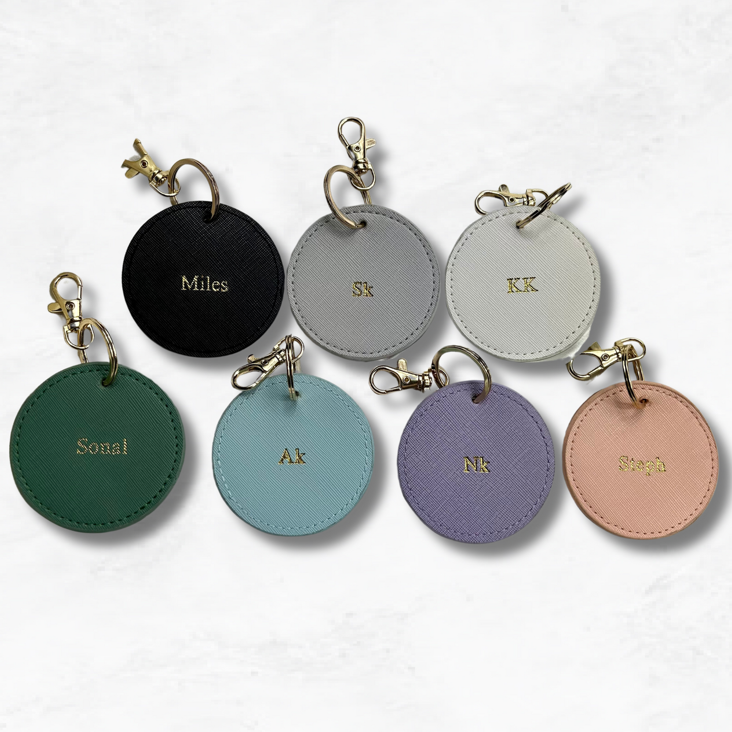 Personalised Vegan Leather Round Luggage Tag Keychain
