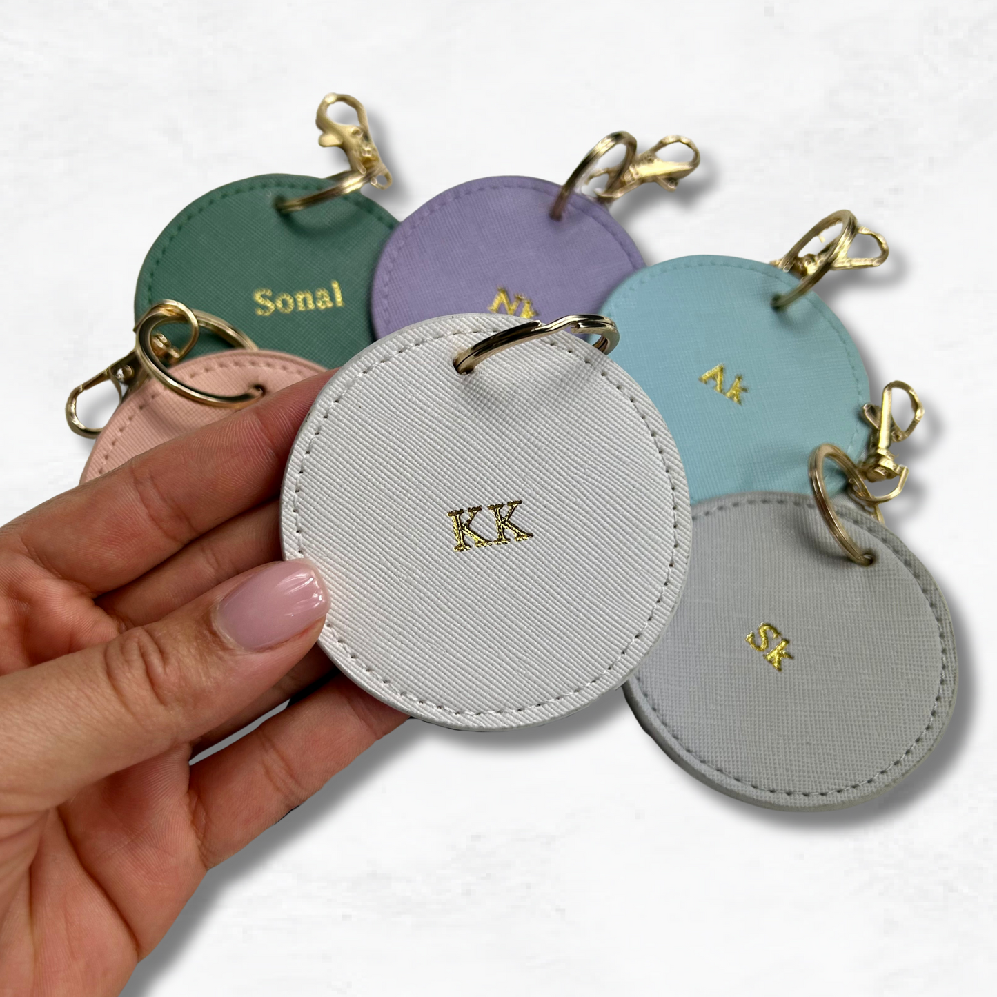 Personalised Vegan Leather Round Luggage Tag Keychain