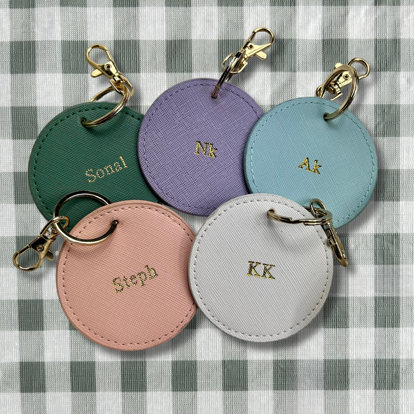 Personalised Vegan Leather Round Luggage Tag Keychain