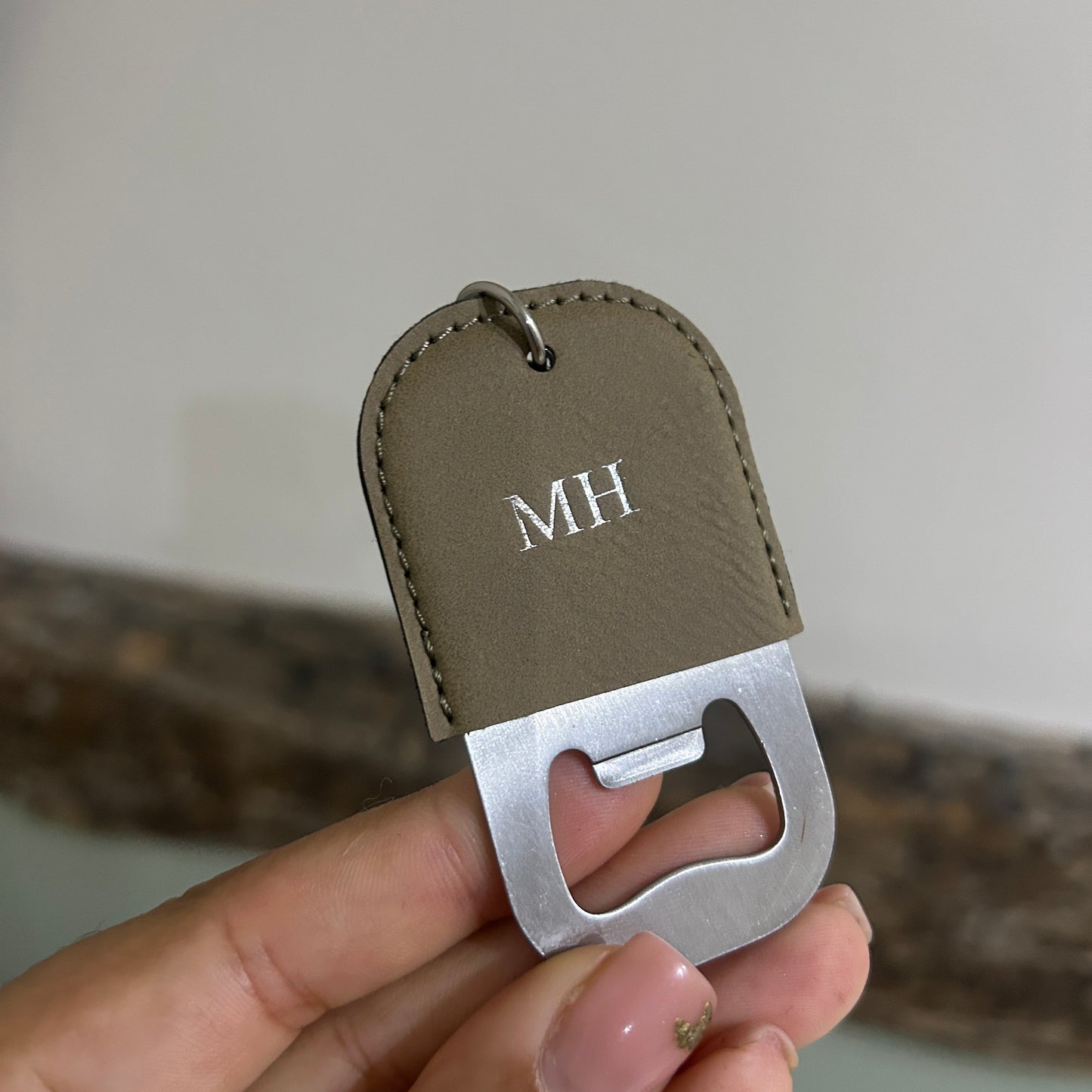 Bottle Opener Keychain - Light Brown/ Silver - MH