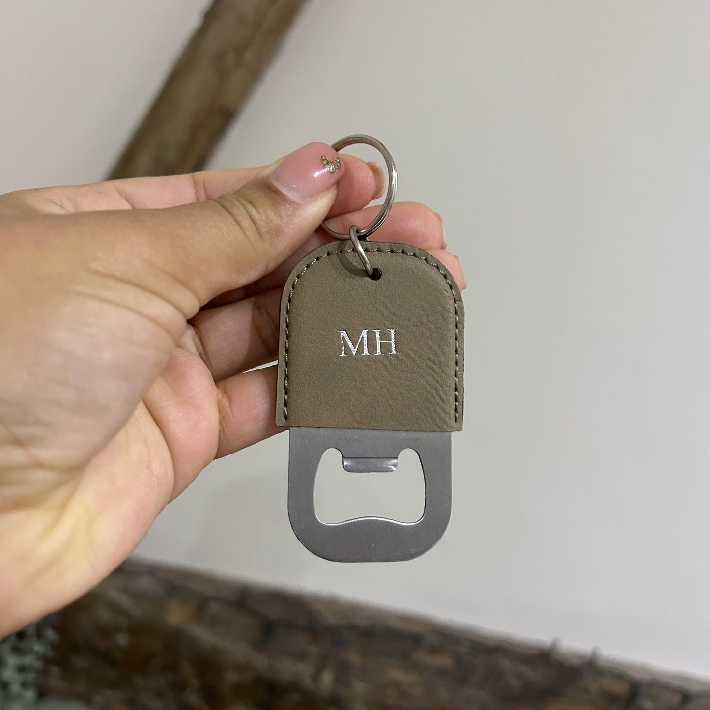 Bottle Opener Keychain - Light Brown/ Silver - MH