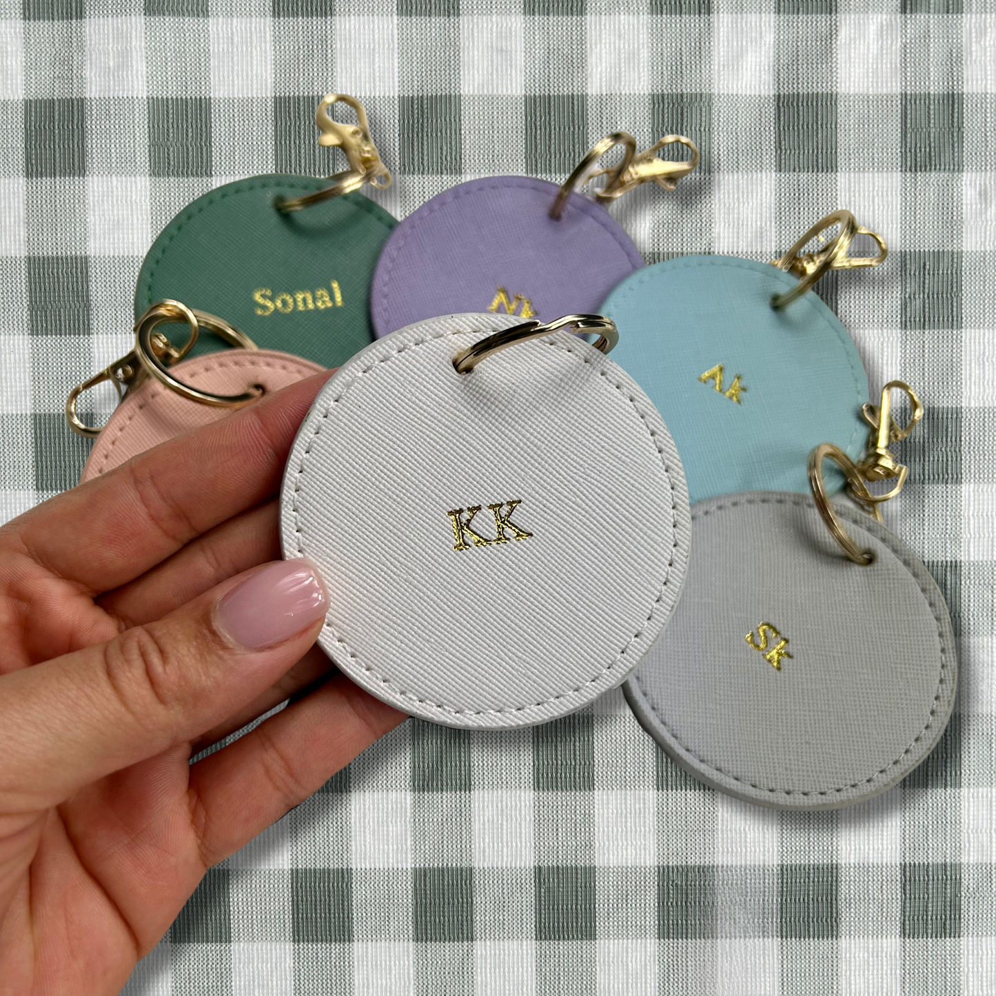 Personalised Vegan Leather Round Luggage Tag Keychain