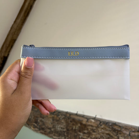 Clear Pencil Case - Blue/ Gold - I.R.D