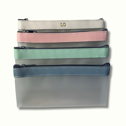 Personalised Vegan Leather Clear Pencil Case