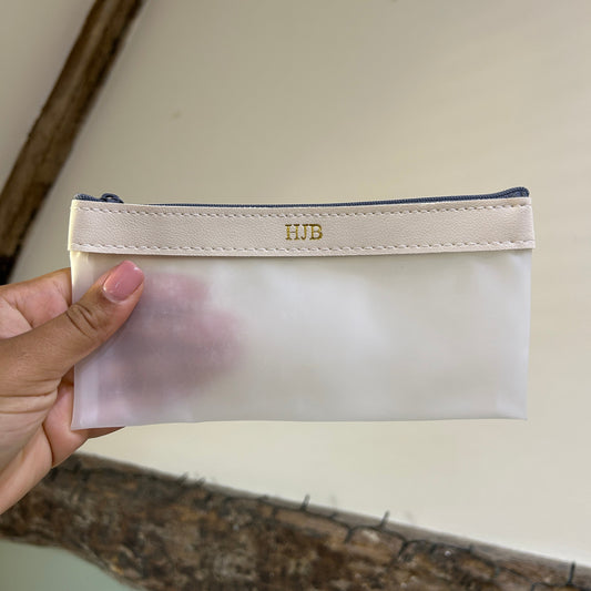 Clear Pencil Case - White/ Gold - HJB