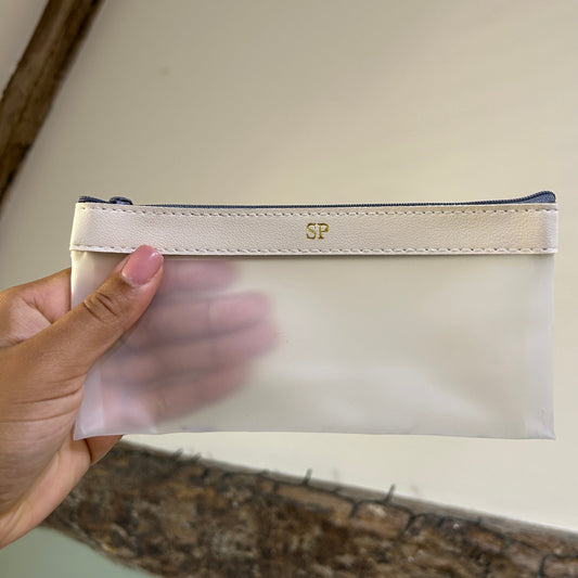 Clear Pencil Case - White/ Gold - SP