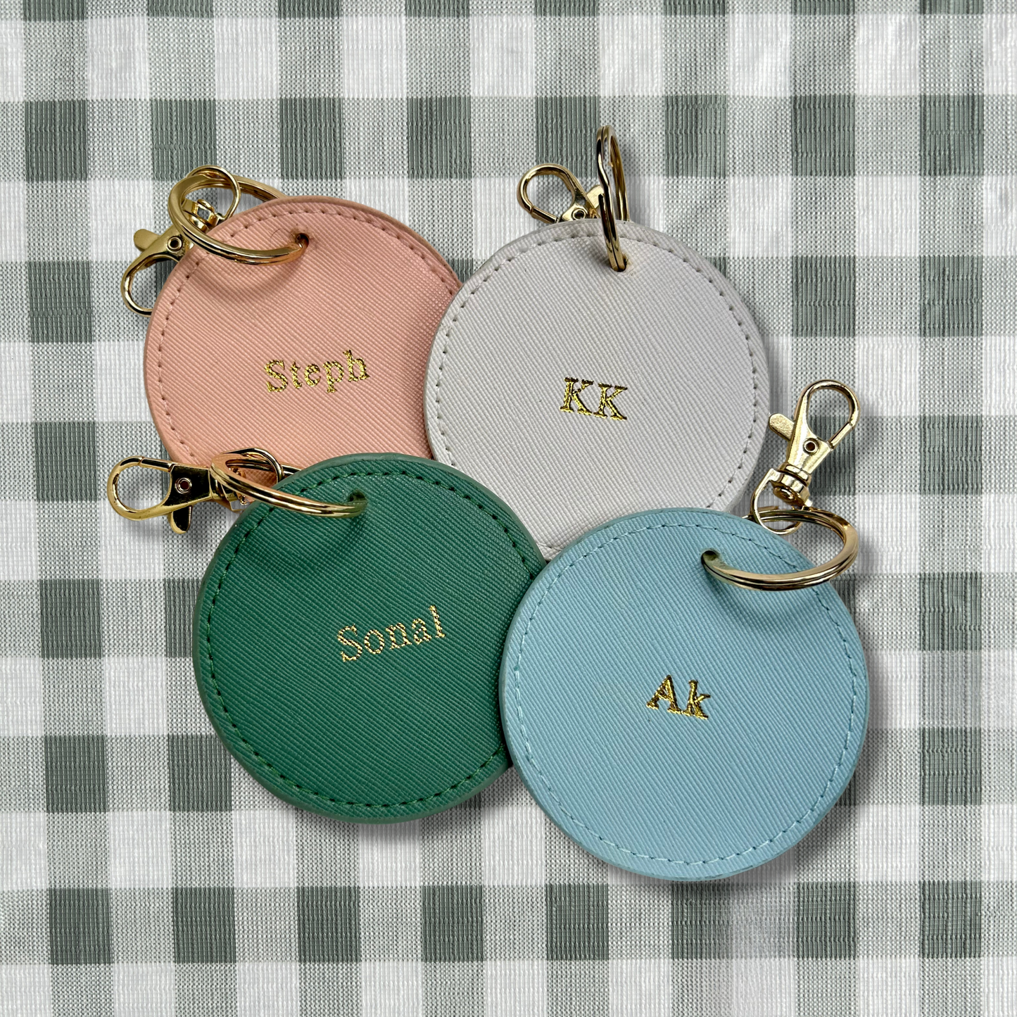Personalised Vegan Leather Round Luggage Tag Keychain
