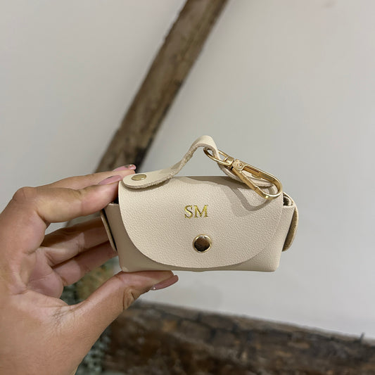 Dog Poo Bag Holder - Beige/ Gold - SM