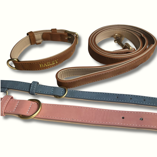 Personalised Vegan Suede Leather Dog Collar & Lead Set