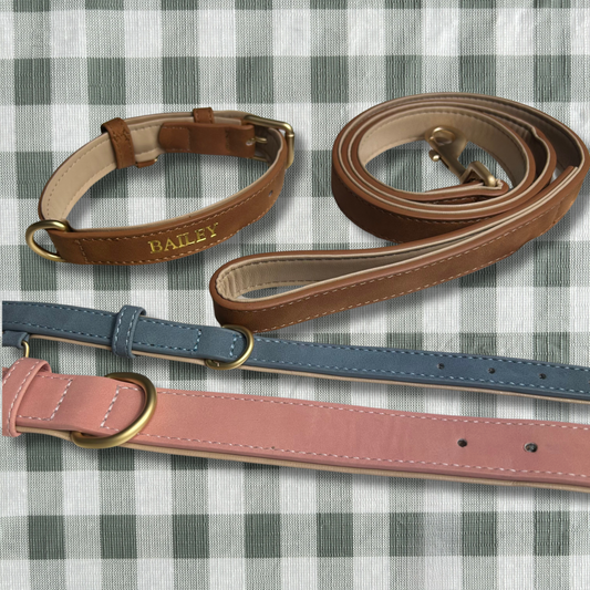 Personalised Vegan Suede Leather Dog Collar & Lead Set