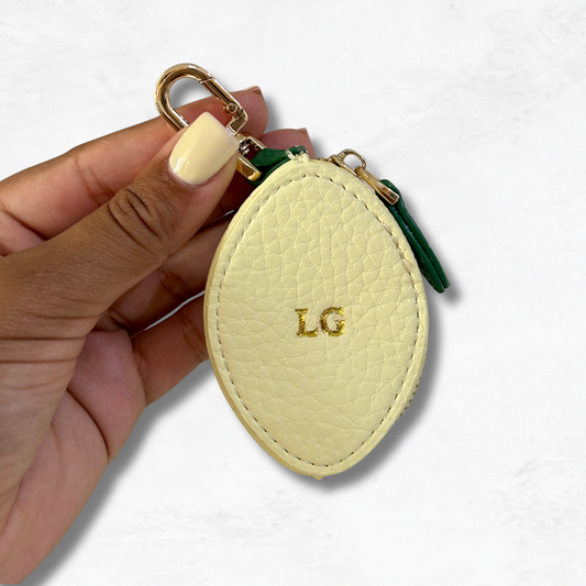 Personalised Leather Lemon Bag Charm with Zip