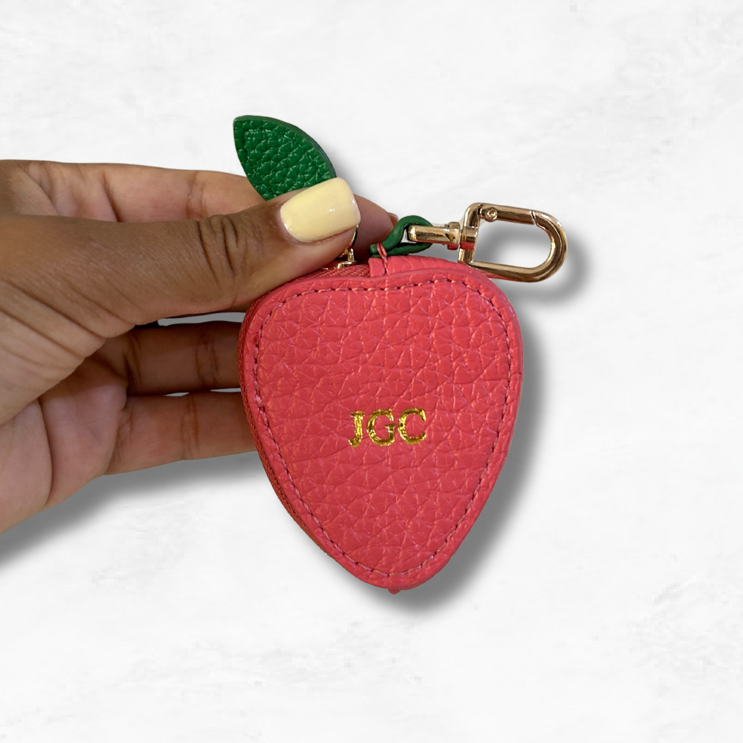Personalised Leather Strawberry Bag Charm with Zip