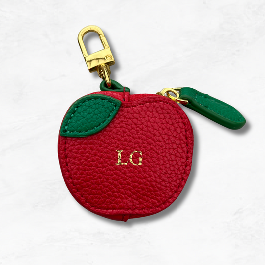 Personalised Leather Apple Bag Charm with Zip