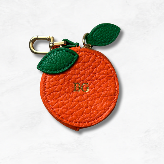 Personalised Leather Orange Bag Charm with Zip