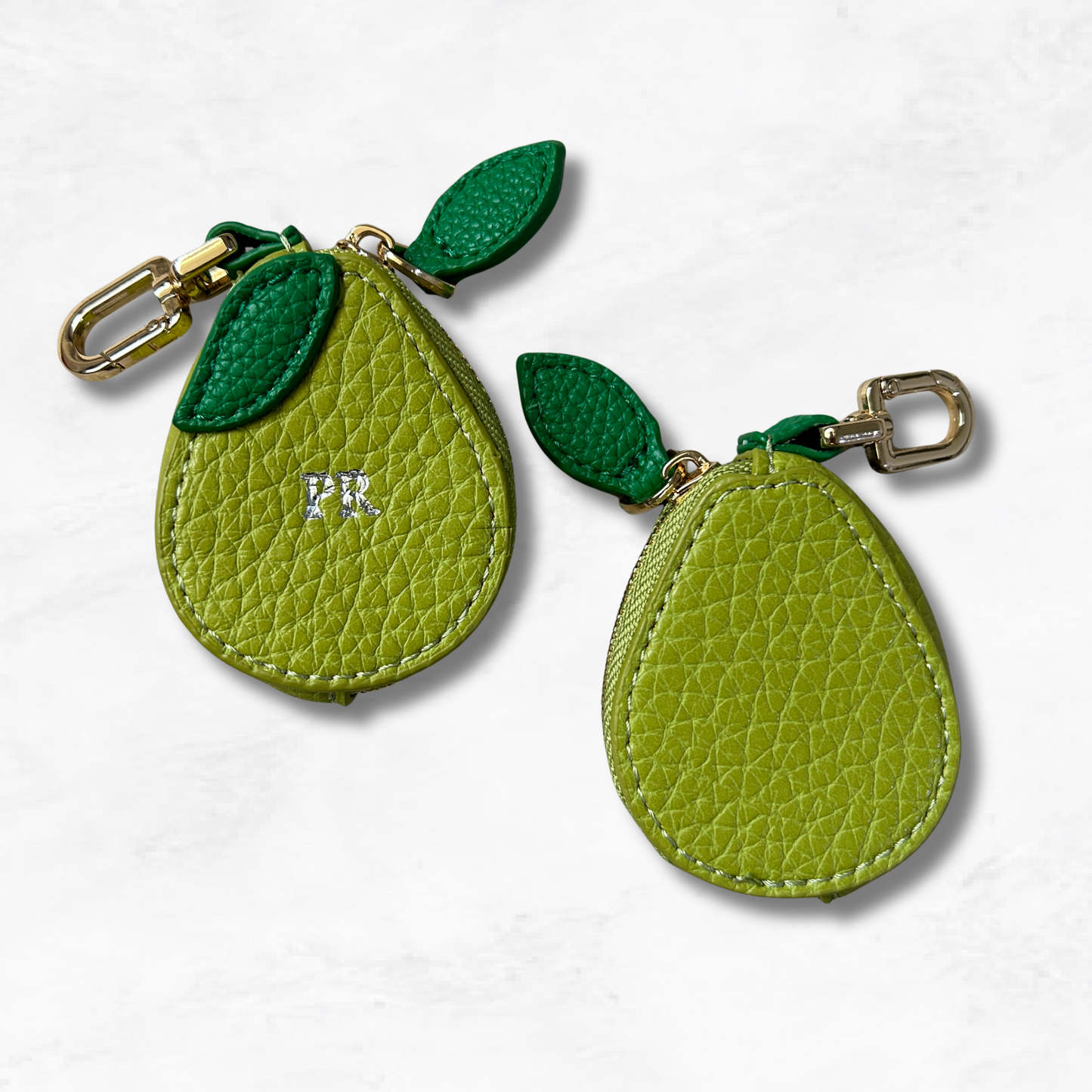 Personalised Leather Pear Bag Charm with Zip