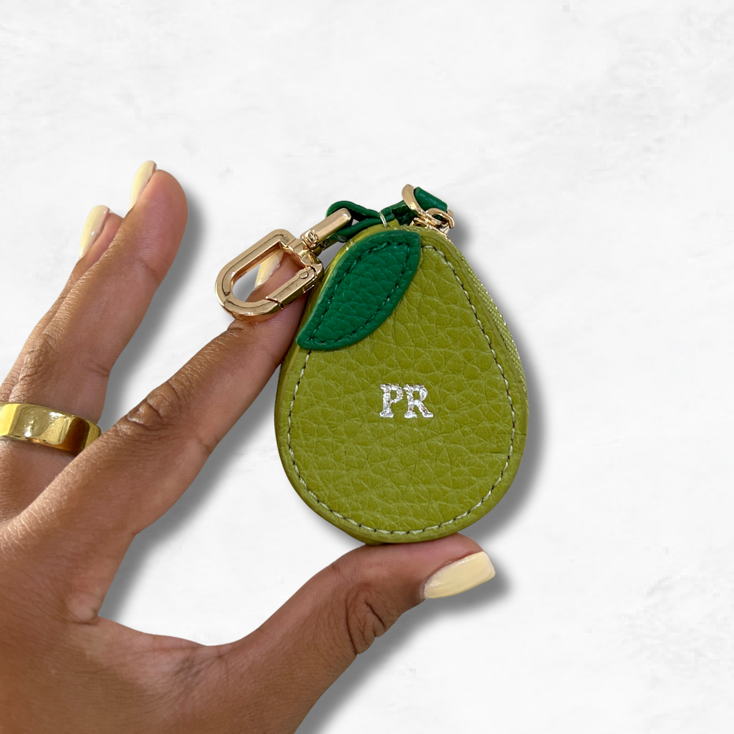 Personalised Leather Pear Bag Charm with Zip