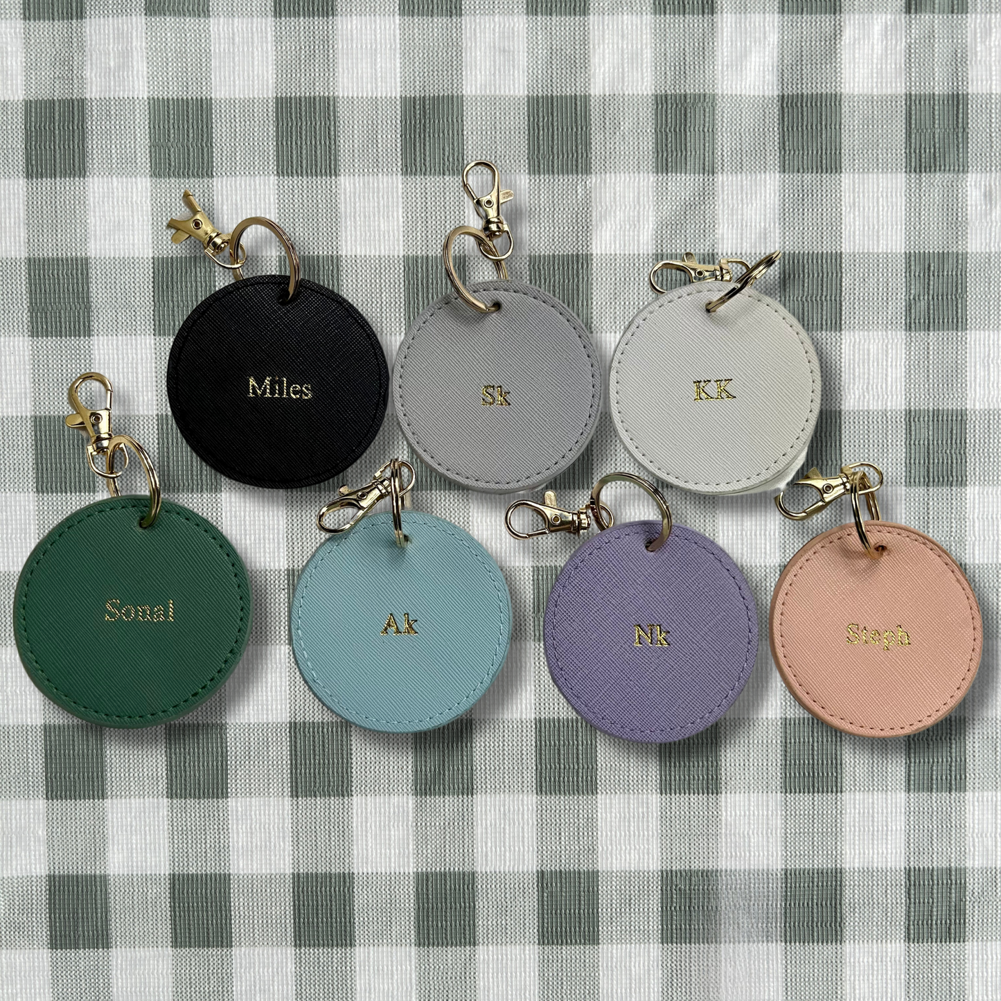 Personalised Vegan Leather Round Luggage Tag Keychain