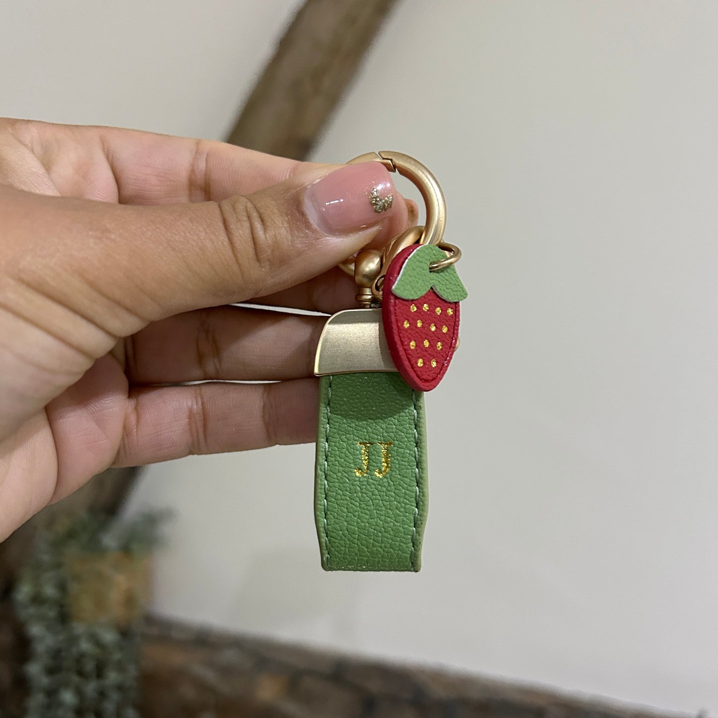 Fruit Charm Keychain - Strawberry/ Gold - JJ