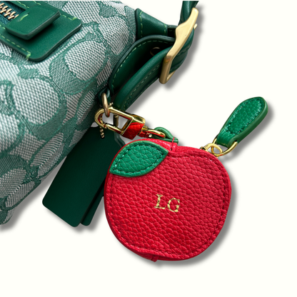 Personalised Leather Apple Bag Charm with Zip