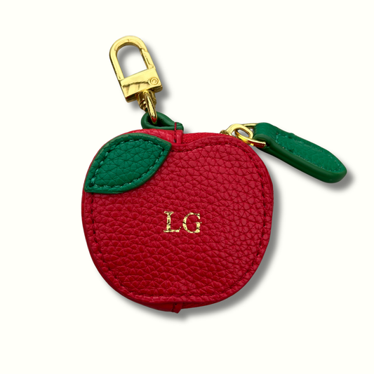 Personalised Leather Apple Bag Charm with Zip