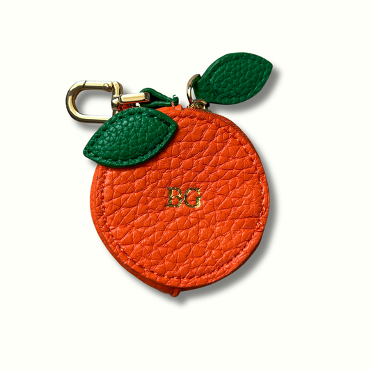 Personalised Leather Orange Bag Charm with Zip