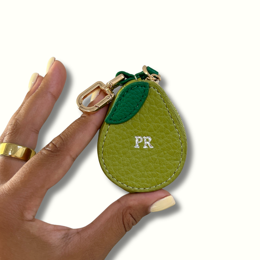 Personalised Leather Pear Bag Charm with Zip
