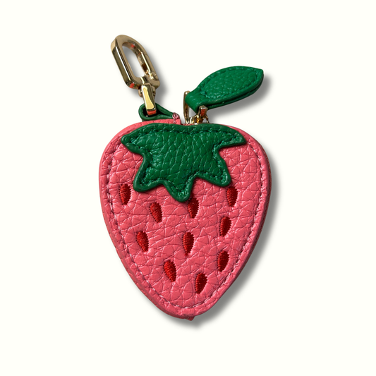 Personalised Leather Strawberry Bag Charm with Zip