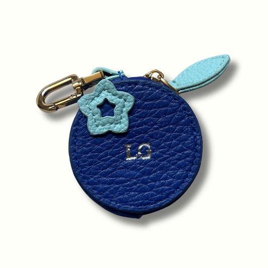 Personalised Leather Blueberry Bag Charm with Zip