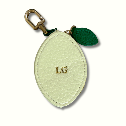 Personalised Leather Lemon Bag Charm with Zip