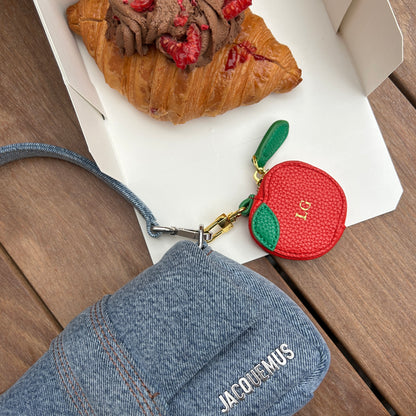 Personalised Leather Apple Bag Charm with Zip