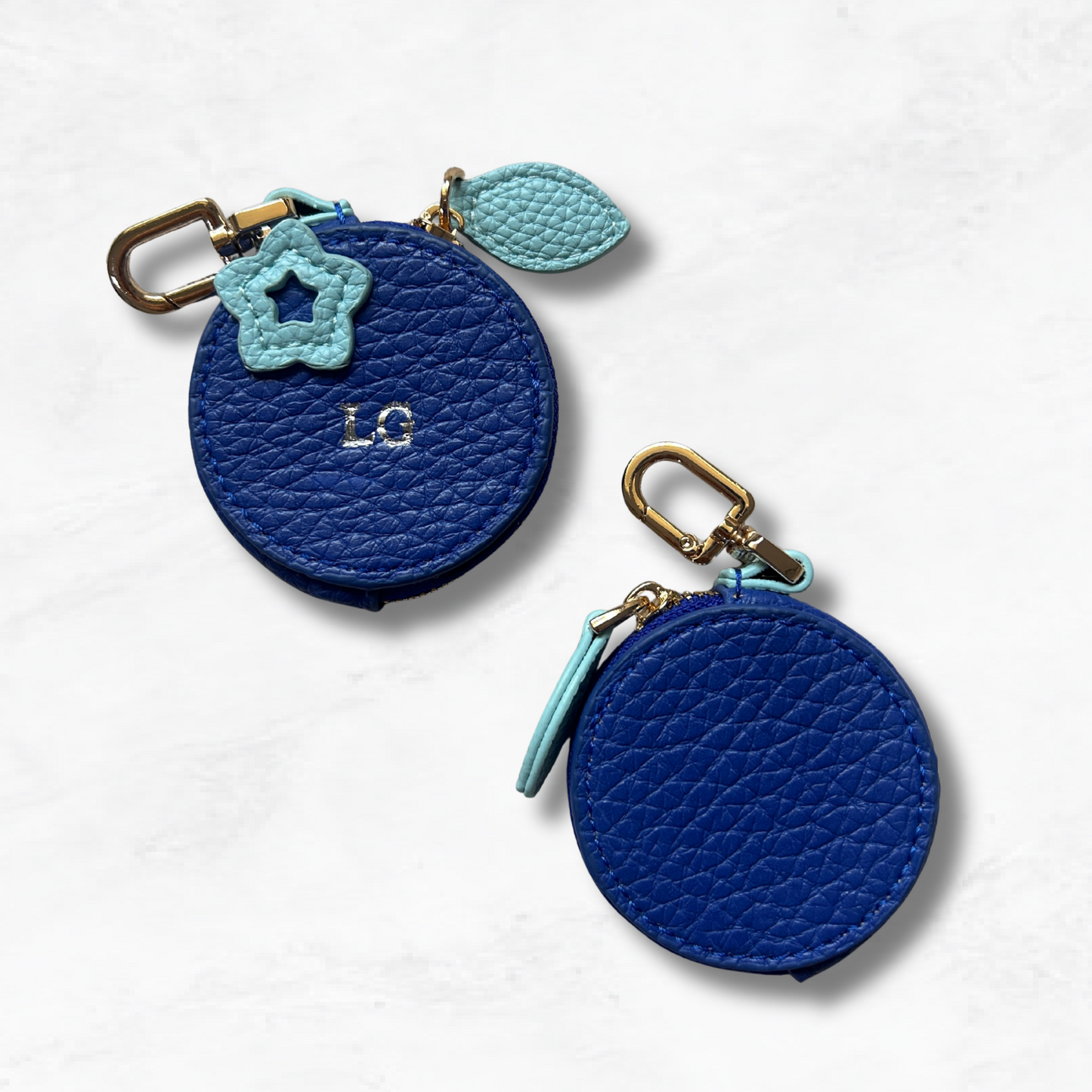 Personalised Leather Blueberry Bag Charm with Zip
