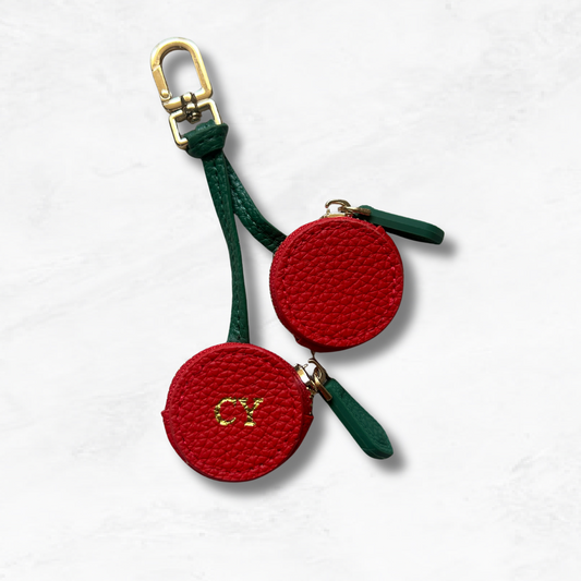 Personalised Leather Cherries Bag Charm with Zip