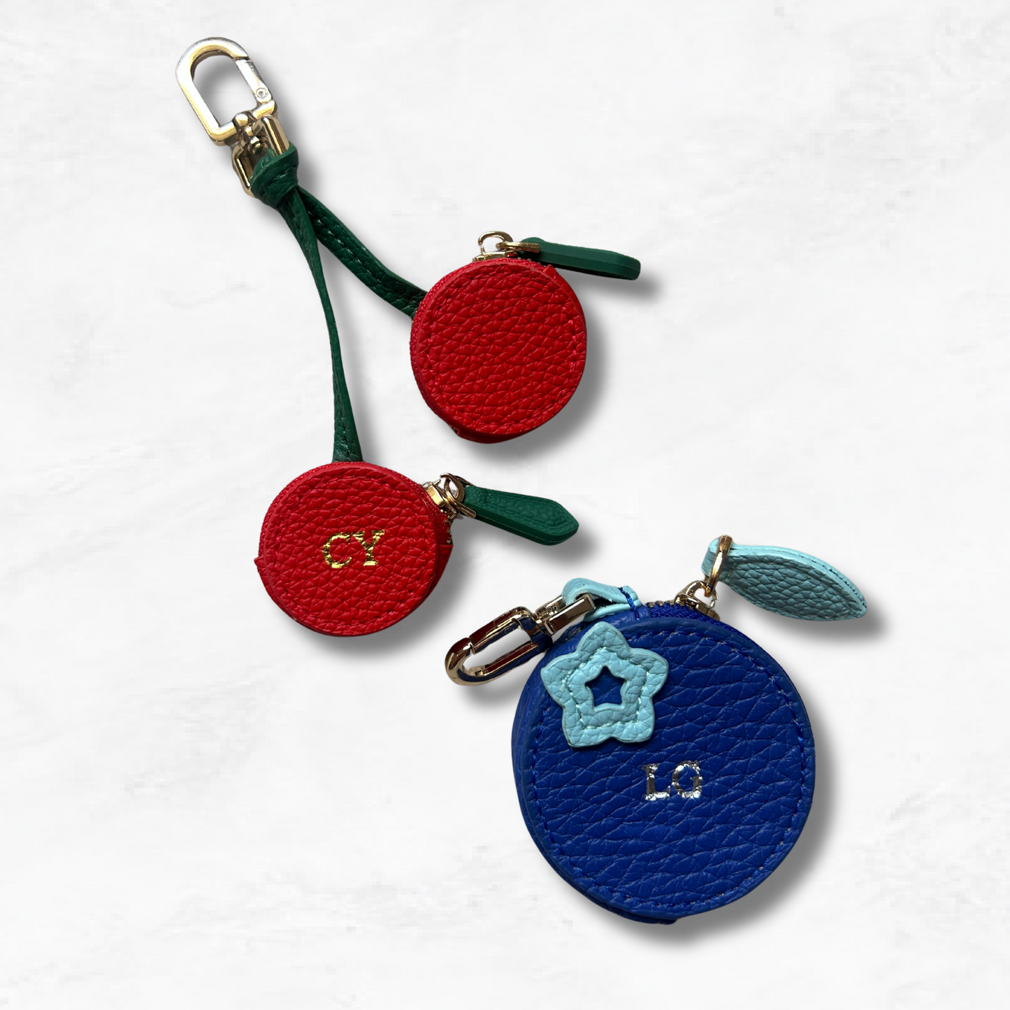 Personalised Leather Blueberry Bag Charm with Zip