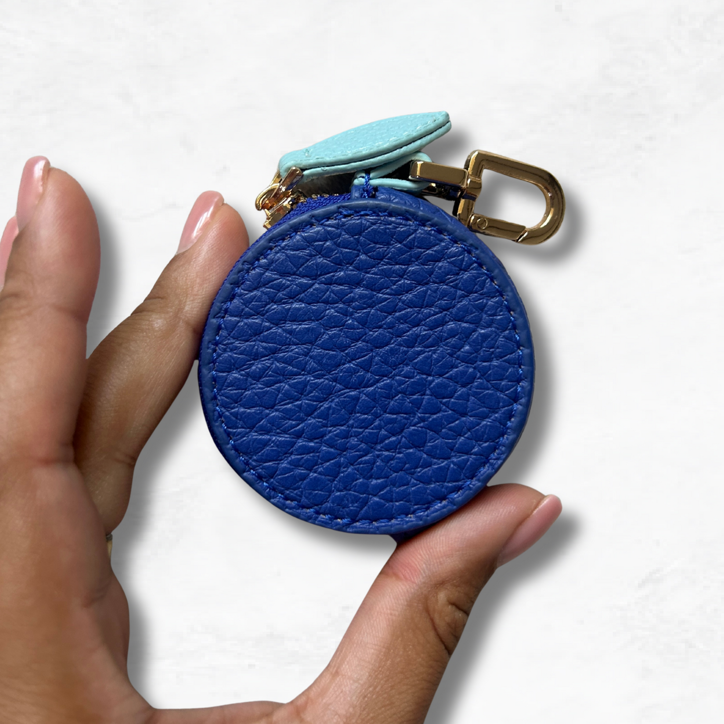 Personalised Leather Blueberry Bag Charm with Zip