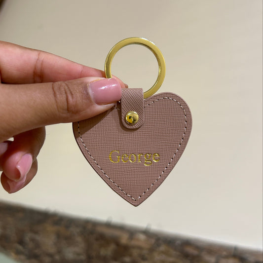 Leather Heart Keychain - Nude/ Gold - George