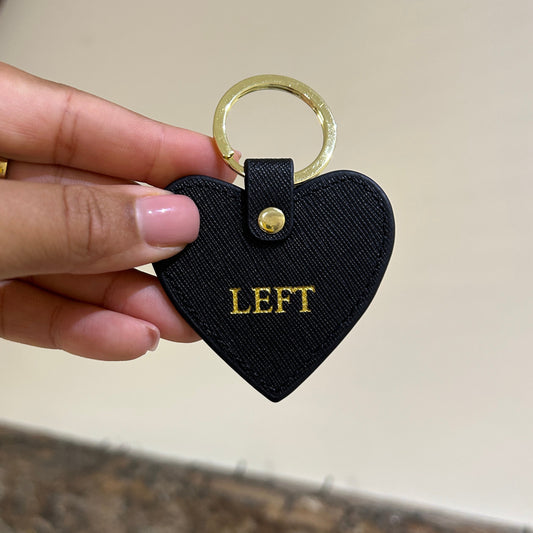 Leather Heart Keychain - Black/ Gold - LEFT