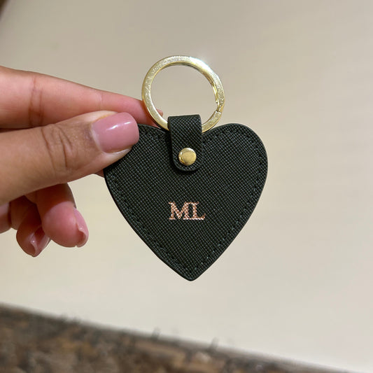 Leather Heart Keychain - Khaki/ Rose Gold - ML