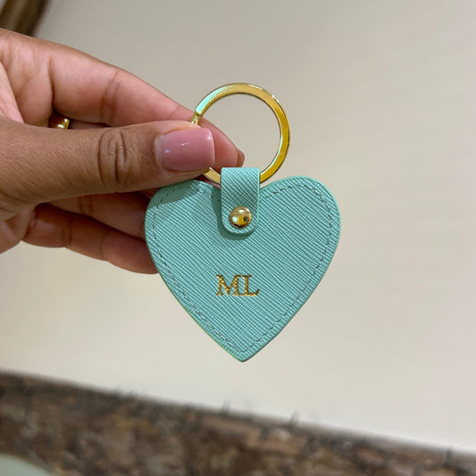 Leather Heart Keychain - Turquoise/ Gold - ML