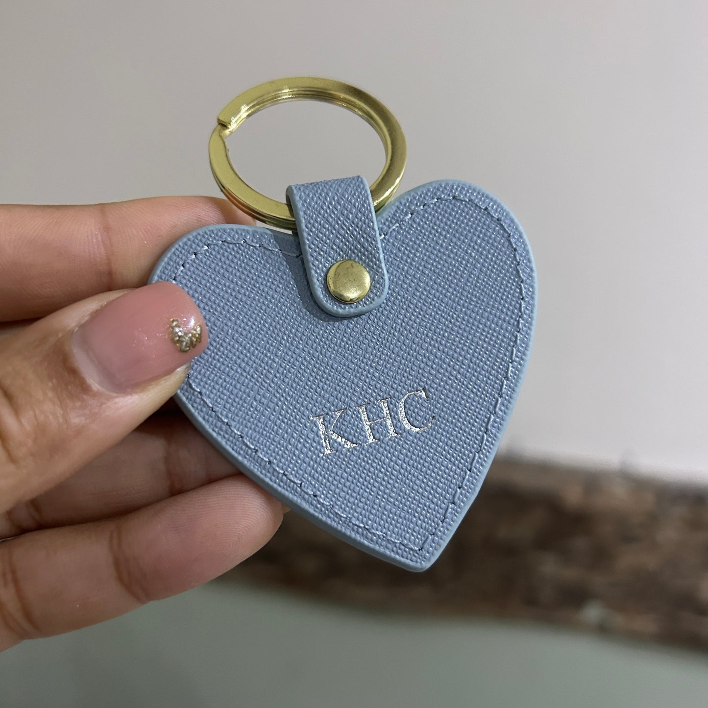 Leather Heart Keychain - Blue/ Silver - KHC